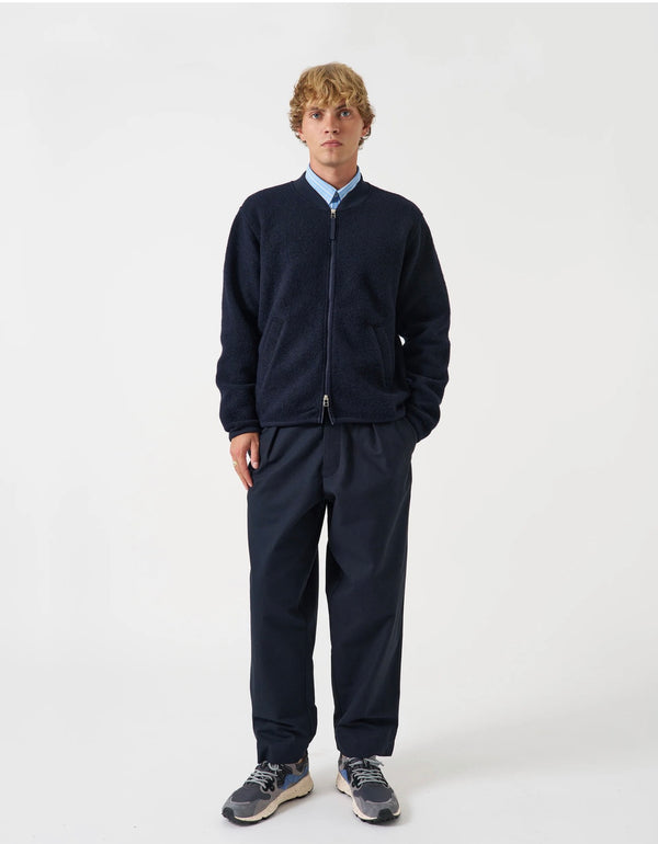 Navy wool fleece zip bomber