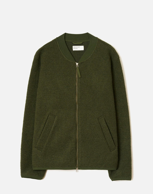 Olive wool fleece zip bomber
