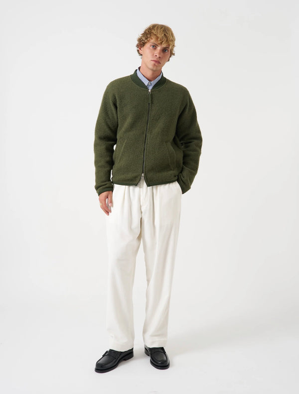 Olive wool fleece zip bomber