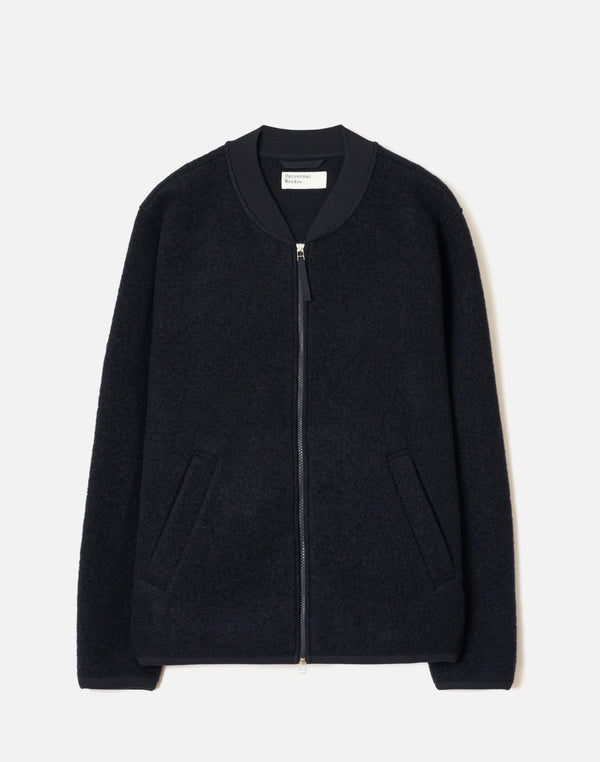 Navy wool fleece zip bomber