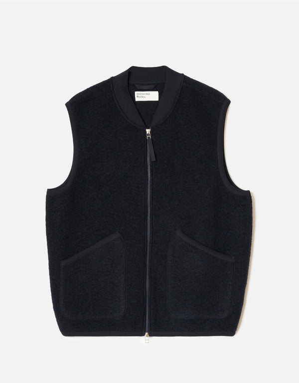 Navy wool fleece zip waistcoat