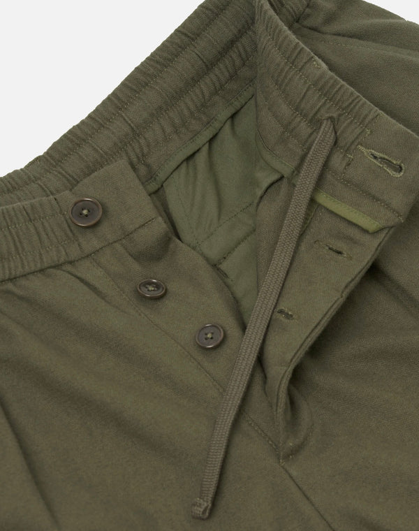 Olive Brushed Moleskin Pleated Track Pant