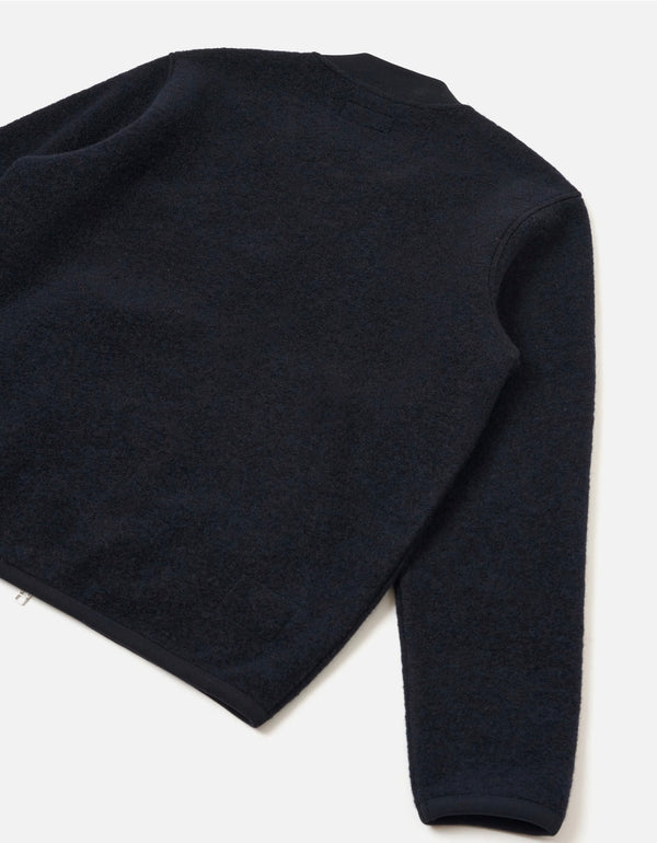 Navy wool fleece zip bomber