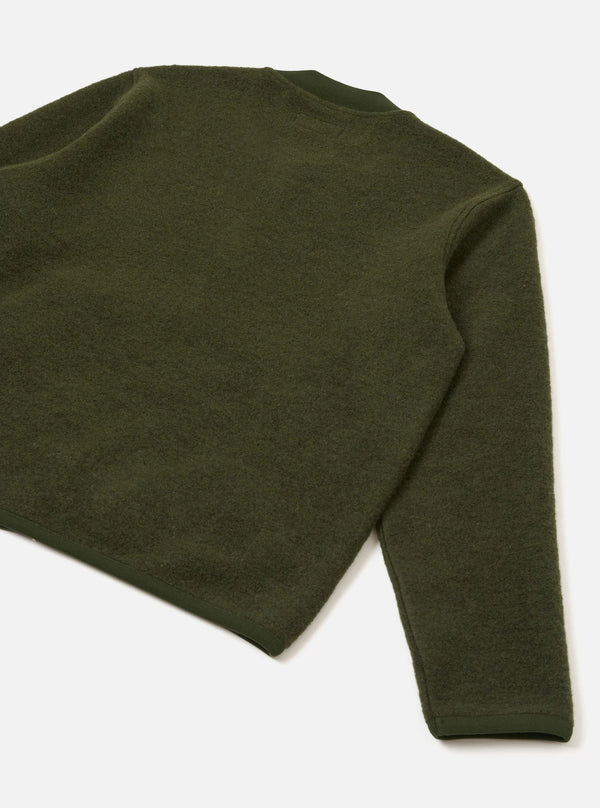 Olive wool fleece zip bomber