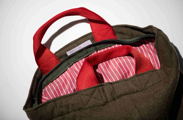 vintage wool garments zip tot , limited edition, red lining