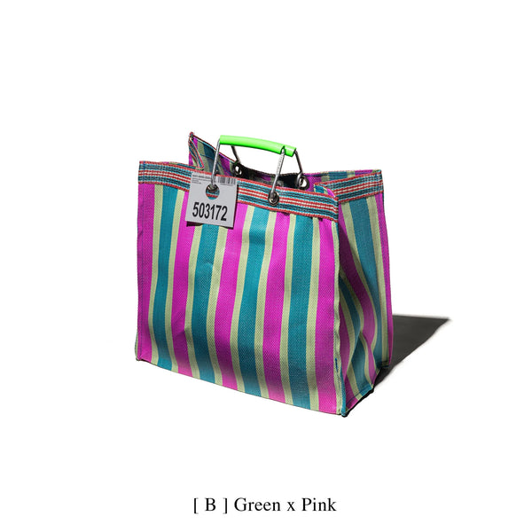 recycled plastic bag stripes square pink/green