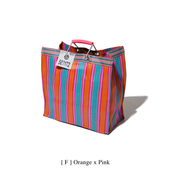 recycled plastic bag stripes square orange/pink