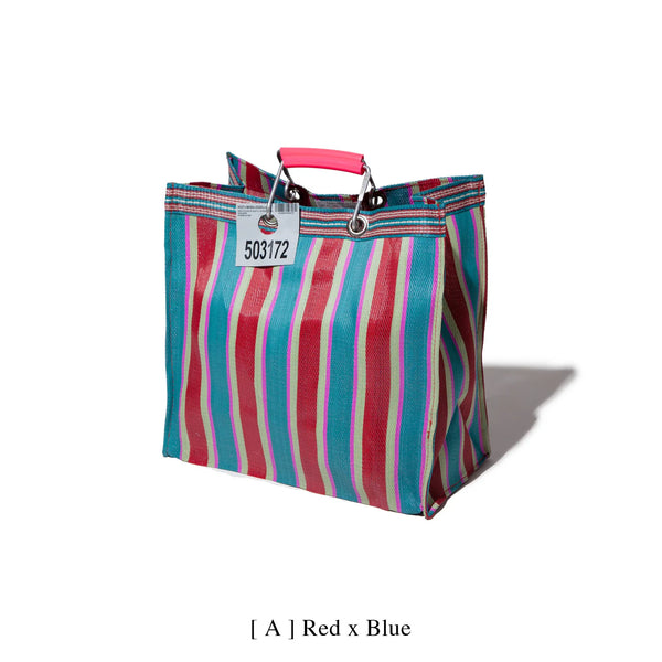 recycled plastic bag stripes square red/blue