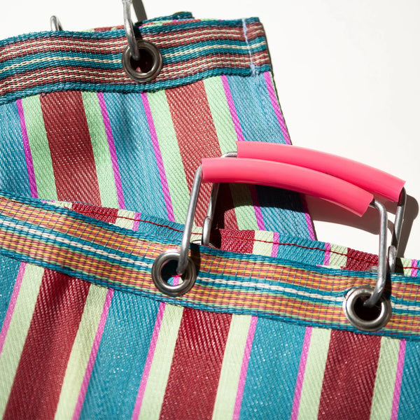 recycled plastic bag stripes square red/blue